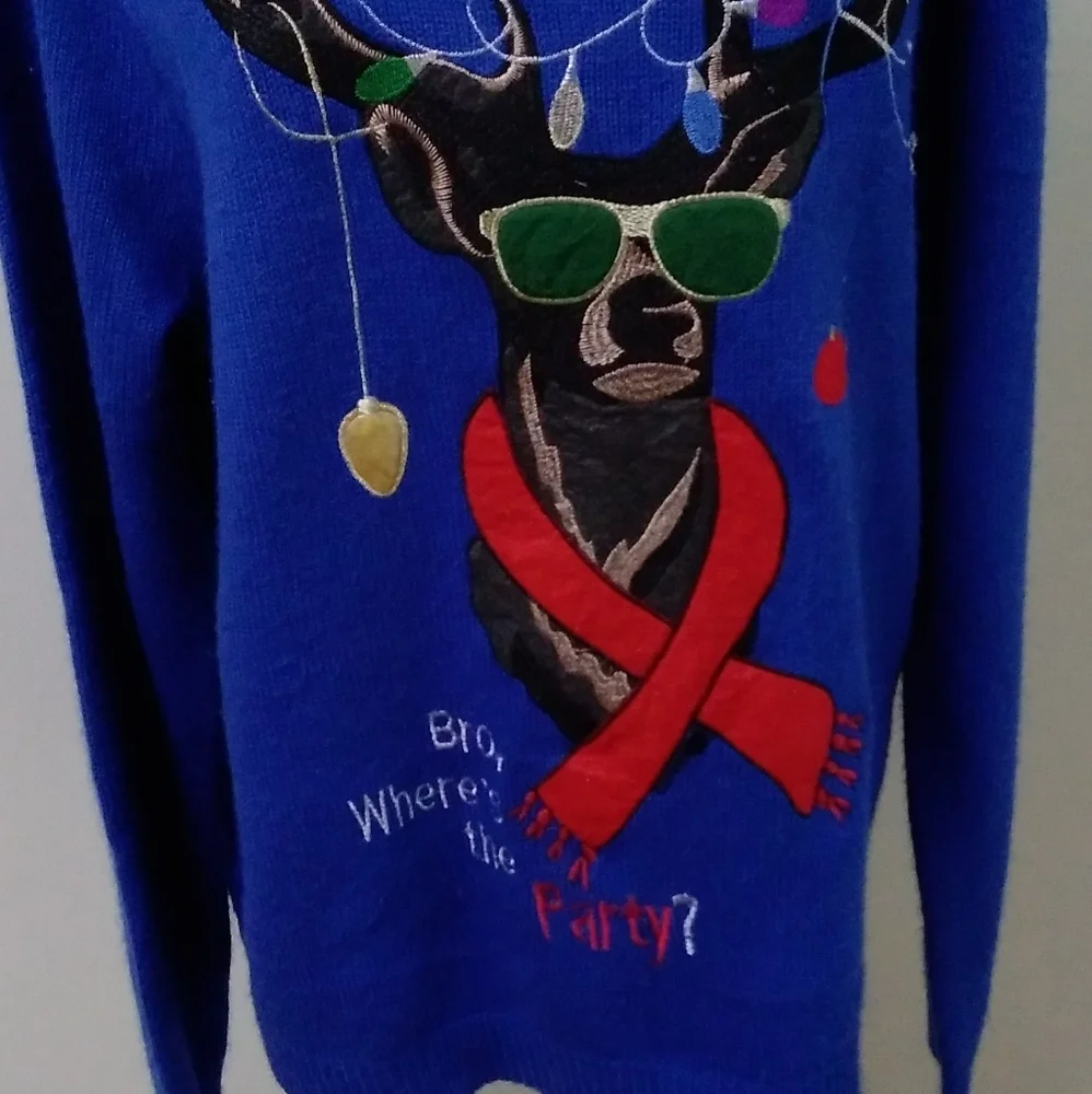 Jolly Sweaters Ugly Christmas Party Reindeer Sweater Pullover - Picture 2 of 5